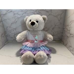 Build-a-Bear 14" White Cream Teddy Bear Brown Nose Plush, MultiColor Dress Pre-o